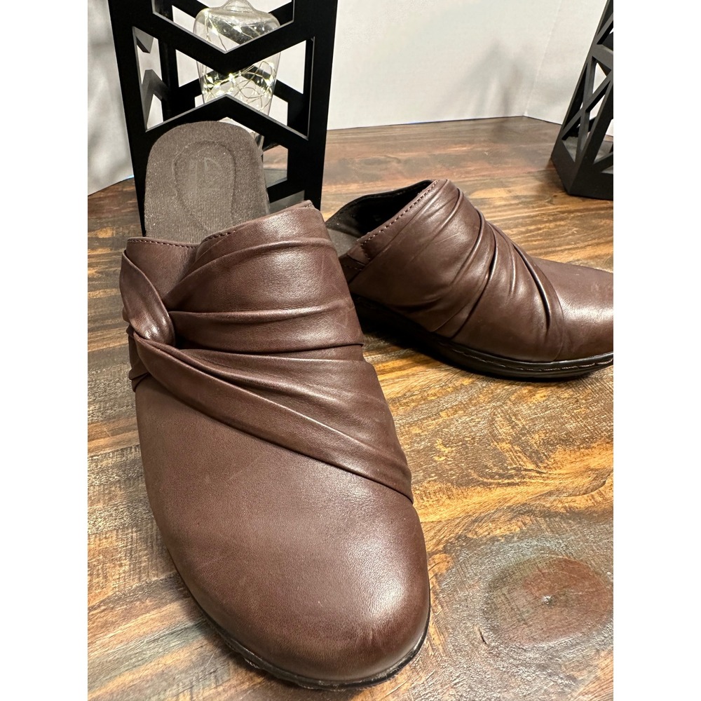 Clarks Collection Brown Leather Twist Mule Leisa‎ Deina Clogs Women's Size 11M